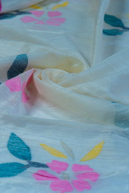 Kumudini~ Tussar & Muslin Silk Jamdani Saree – Bengal’s Loomed Poetry in Silk