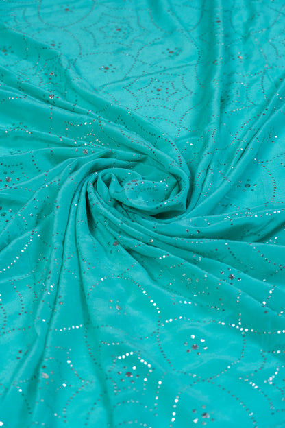 Brahmkamal~ Ice Green Muquaish Crepe Silk Saree – Lucknow’s Subtle Sparkle in Every Thread