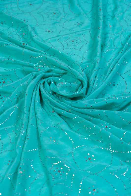 Brahmkamal~ Ice Green Muquaish Crepe Silk Saree – Lucknow’s Subtle Sparkle in Every Thread