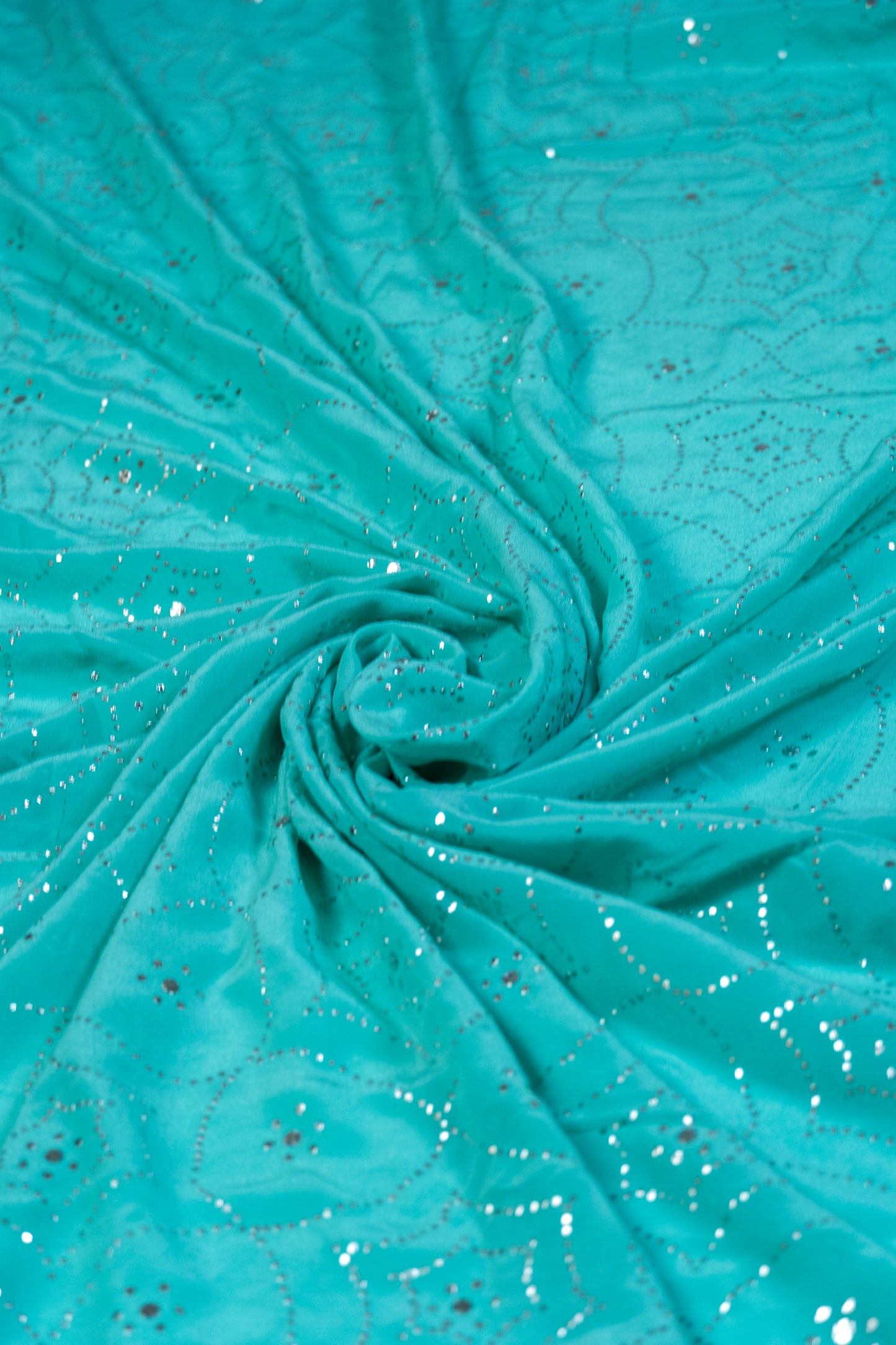 Brahmkamal~ Ice Green Muquaish Crepe Silk Saree – Lucknow’s Subtle Sparkle in Every Thread