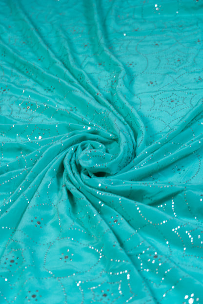 Brahmkamal~ Ice Green Muquaish Crepe Silk Saree – Lucknow’s Subtle Sparkle in Every Thread