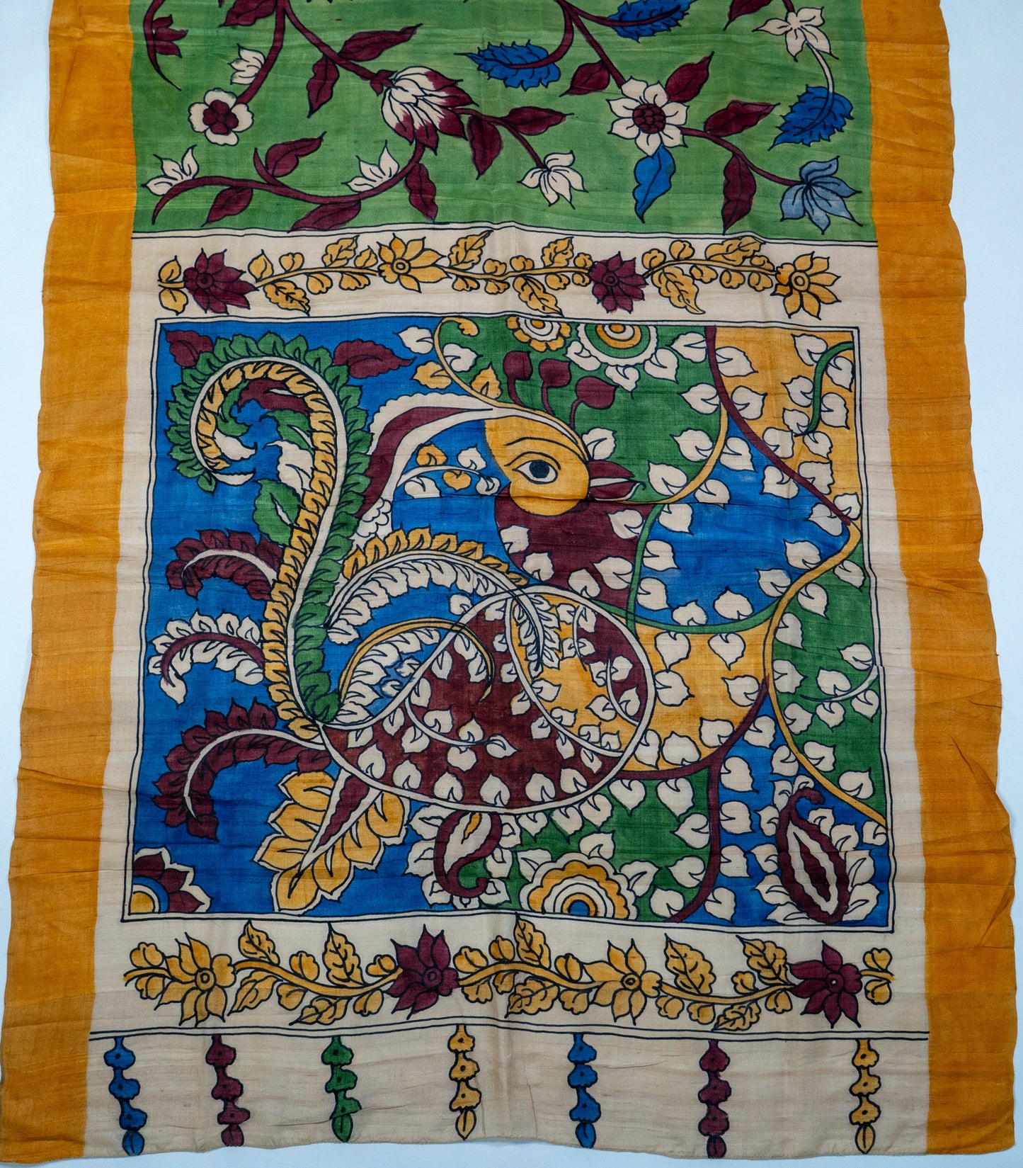 Padma~ Tussar Silk Kalamkari Saree – A Hand-Painted Canvas of Andhra’s Soul