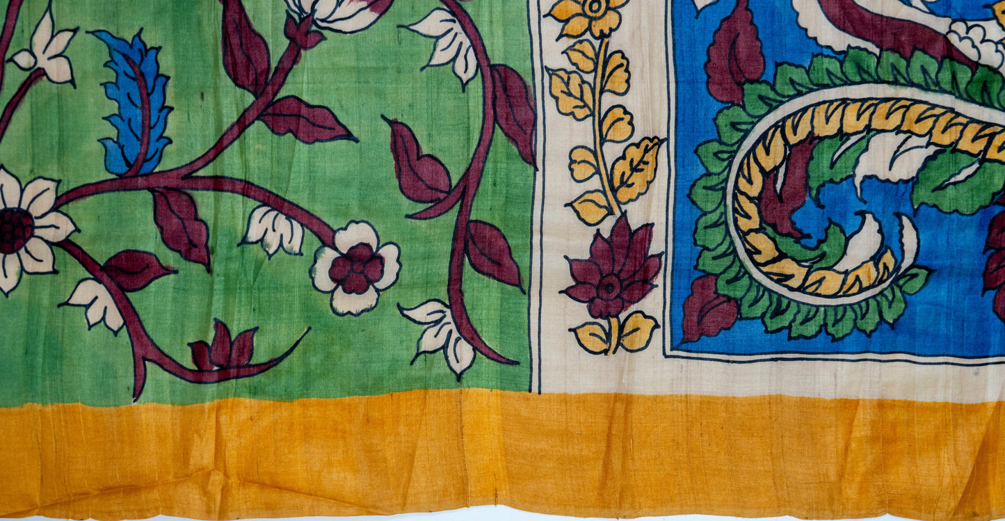 Padma~ Tussar Silk Kalamkari Saree – A Hand-Painted Canvas of Andhra’s Soul