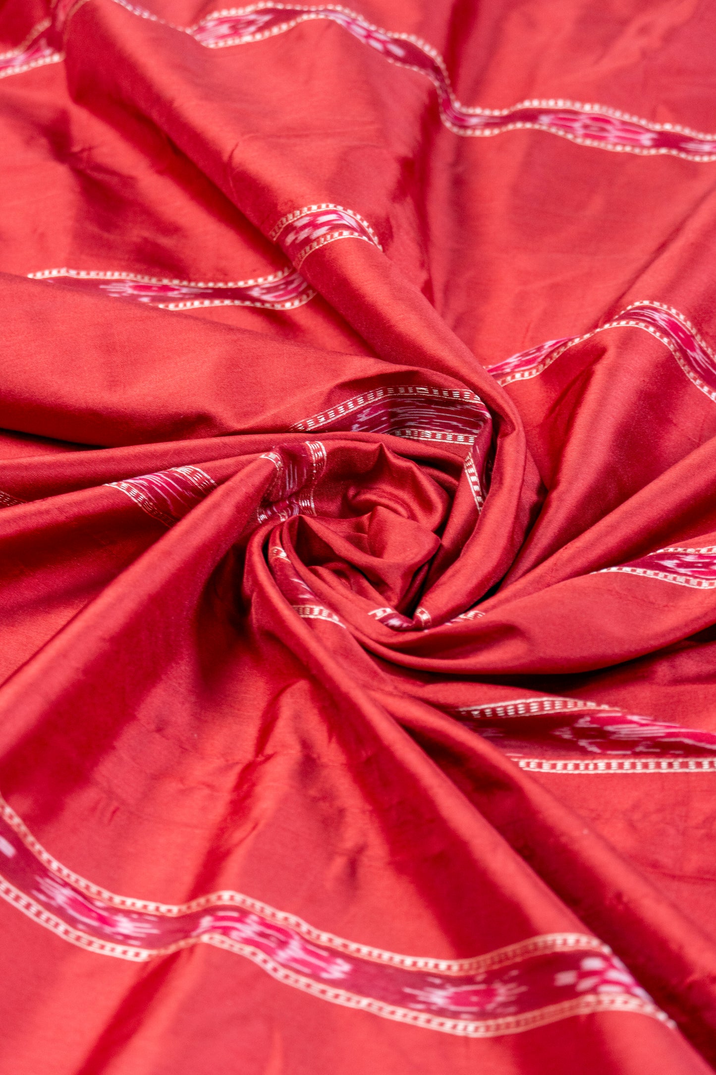Guldaudi~ Red-Pink Sambalpuri Silk Saree – Odisha’s Timeless Ikat in Vibrant Hues
