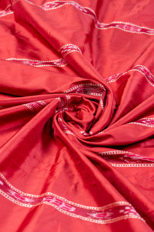 Guldaudi~ Red-Pink Sambalpuri Silk Saree – Odisha’s Timeless Ikat in Vibrant Hues