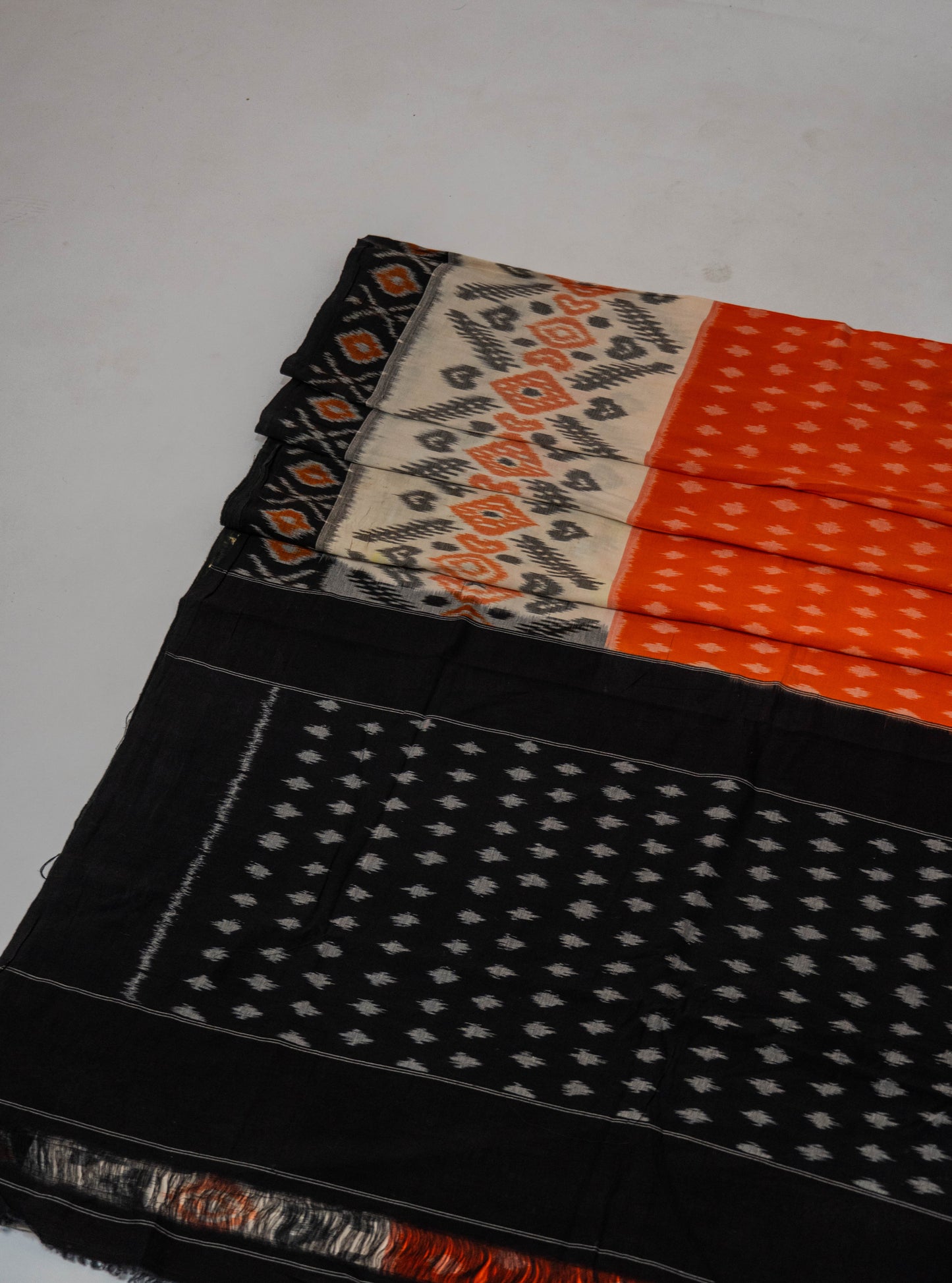 Sumitra - Vermillion Black Cotton Pochampally Saree