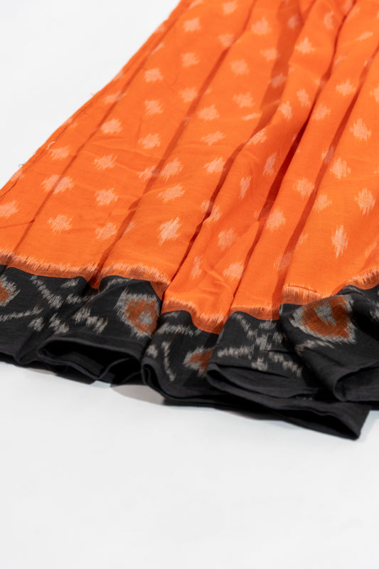 Sumitra - Vermillion Black Cotton Pochampally Saree