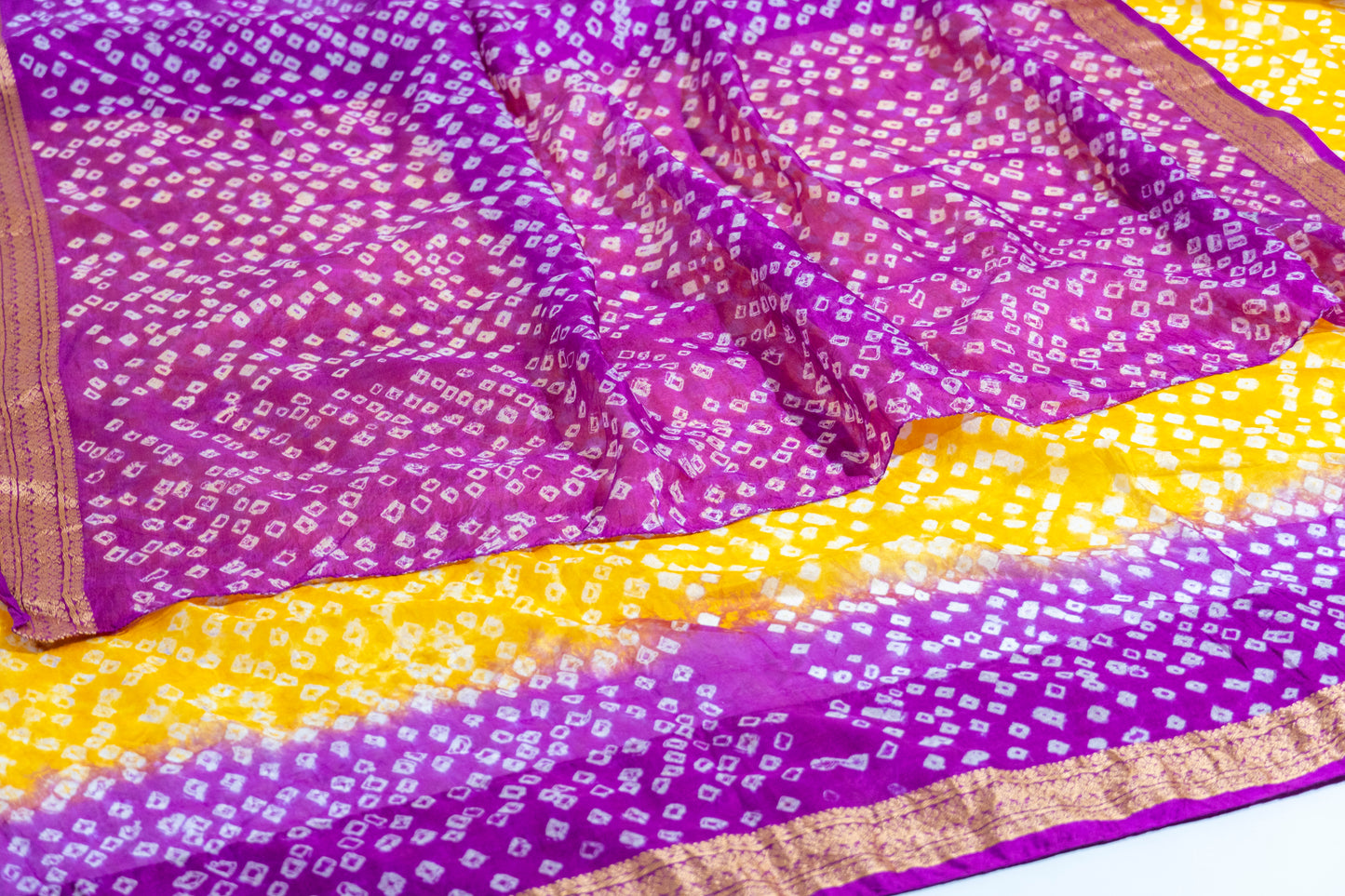 Leela - Purple Yellow Pure Silk Bandhej Saree