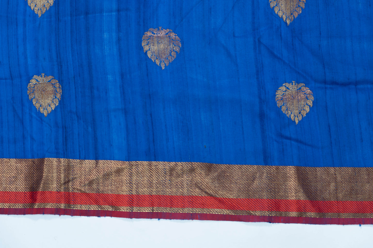 Ishani~ Pure Tussar Silk Banarasee Saree in Blue &Red