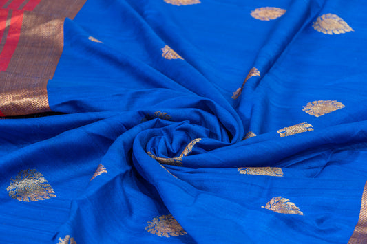 Ishani~ Pure Tussar Silk Banarasee Saree in Blue &Red