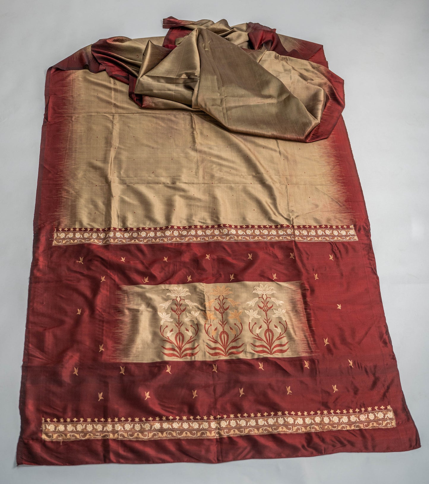 Urmila - Taupe Maroon Zero Zari Kanjeevaram Pure Silk Saree