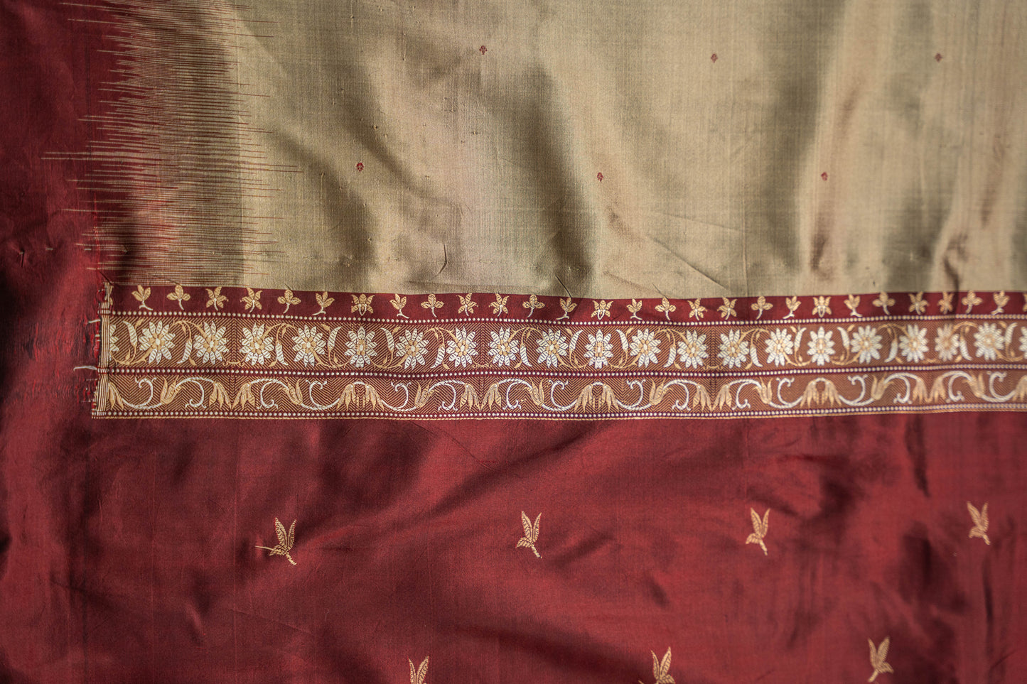 Urmila - Taupe Maroon Zero Zari Kanjeevaram Pure Silk Saree