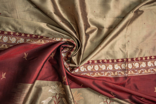 Urmila - Taupe Maroon Zero Zari Kanjeevaram Pure Silk Saree