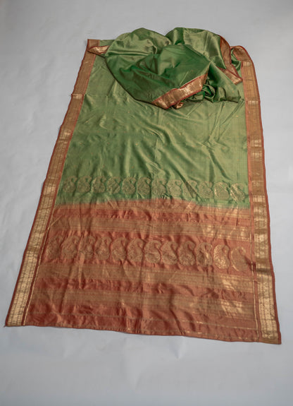 Bhagyalakshmi - Pista Peach Pure Silk Kanjeevaram Saree