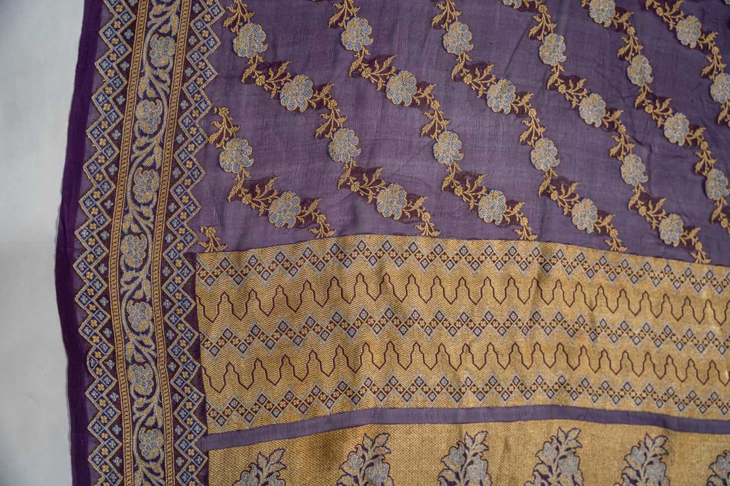 Shakti - Aubergine Khaddi Georgette Banarasee Saree