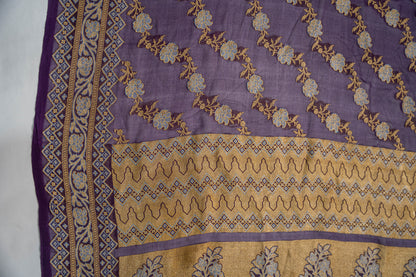 Shakti - Aubergine Khaddi Georgette Banarasee Saree