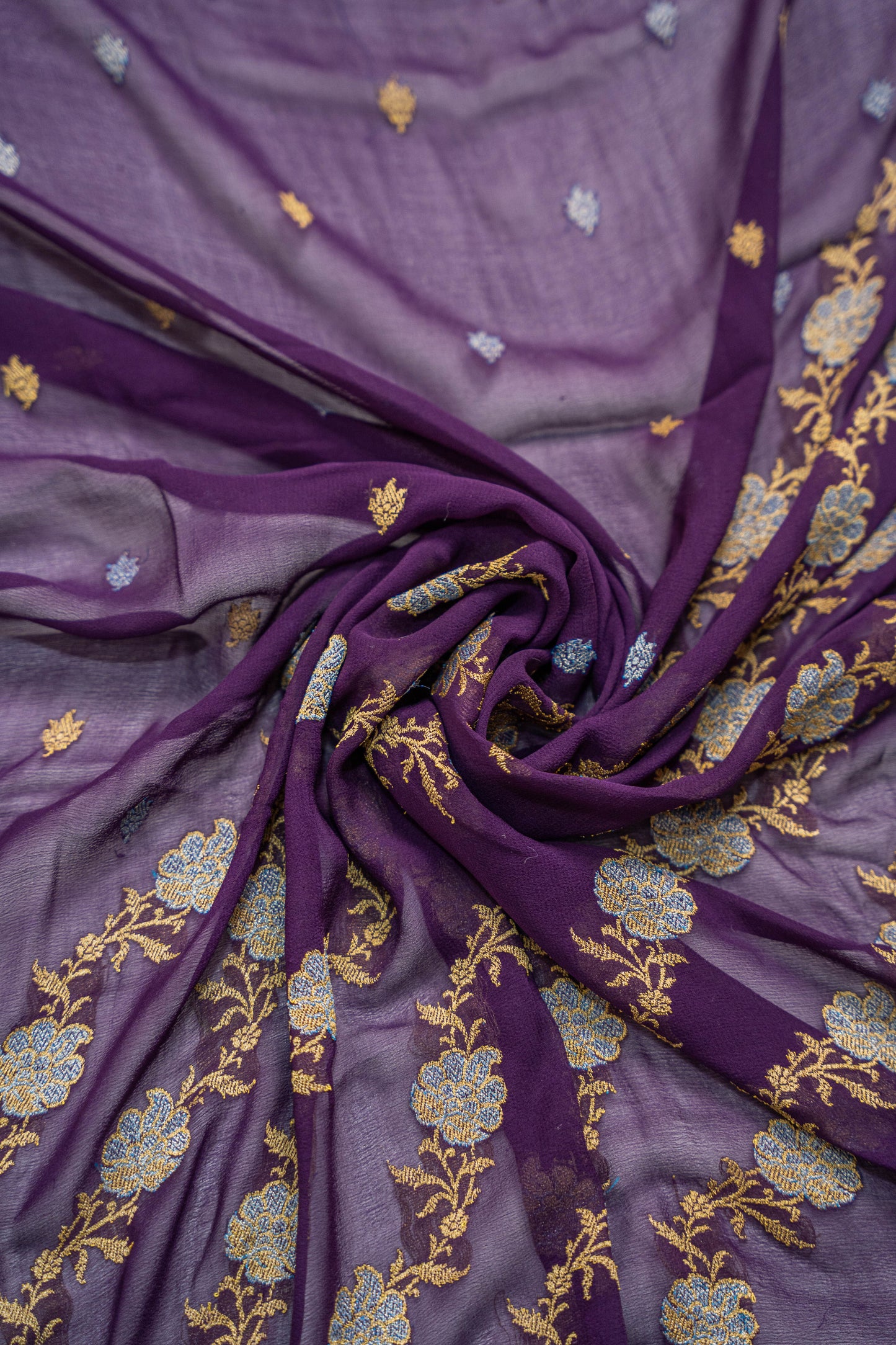 Shakti - Aubergine Khaddi Georgette Banarasee Saree