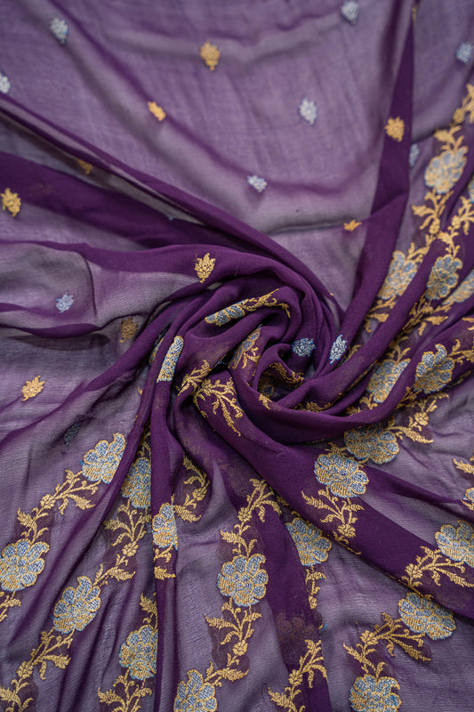Shakti - Aubergine Khaddi Georgette Banarasee Saree