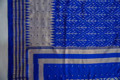 Parvathi - Indigo & Silver Ikkat Pure Silk Saree