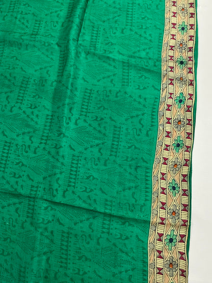 Panna ~ Pure Bishnupuri Silk Madhubani Printed Saree