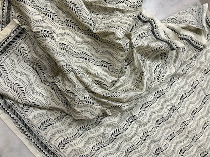 Dhavalpushp~ Kantha Embroidered Ivory Pure Tussar Silk Saree