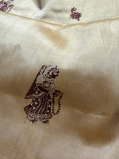 Aadarshini~ Fawn Pure Silk Meenakari Baluchari Saree