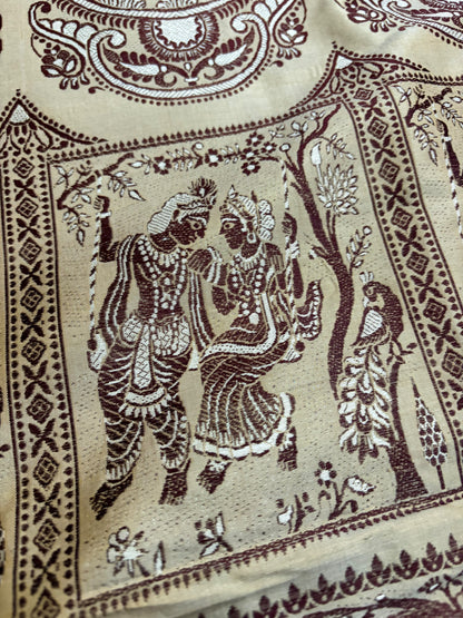 Aadarshini~ Fawn Pure Silk Meenakari Baluchari Saree