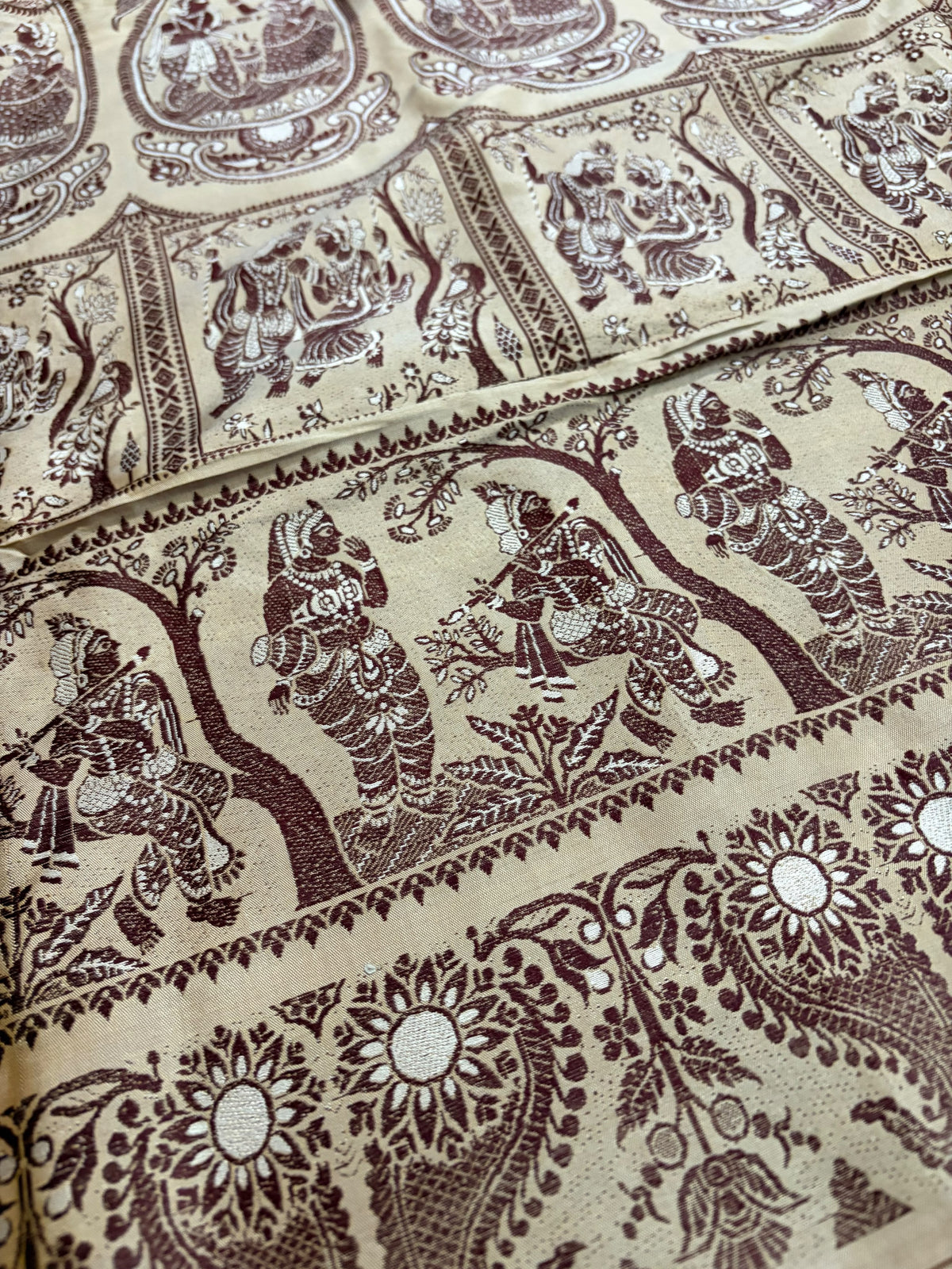 Aadarshini~ Fawn Pure Silk Meenakari Baluchari Saree