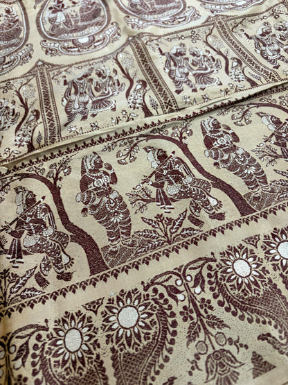 Aadarshini~ Fawn Pure Silk Meenakari Baluchari Saree