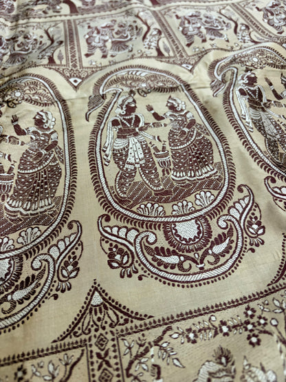 Aadarshini~ Fawn Pure Silk Meenakari Baluchari Saree