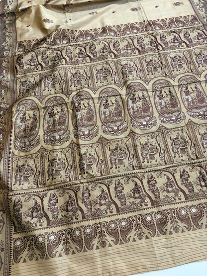 Aadarshini~ Fawn Pure Silk Meenakari Baluchari Saree