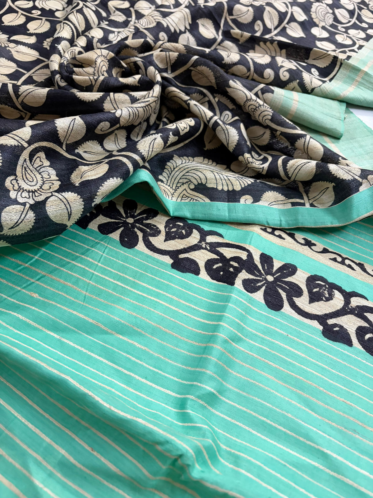 Mallika~Kalamkari Print Gheecha Tussar Silk Saree