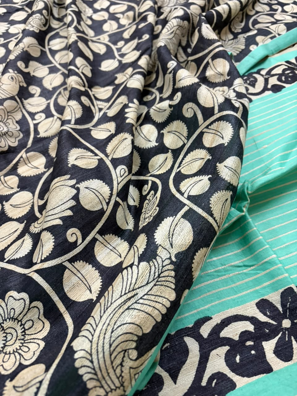 Mallika~Kalamkari Print Gheecha Tussar Silk Saree