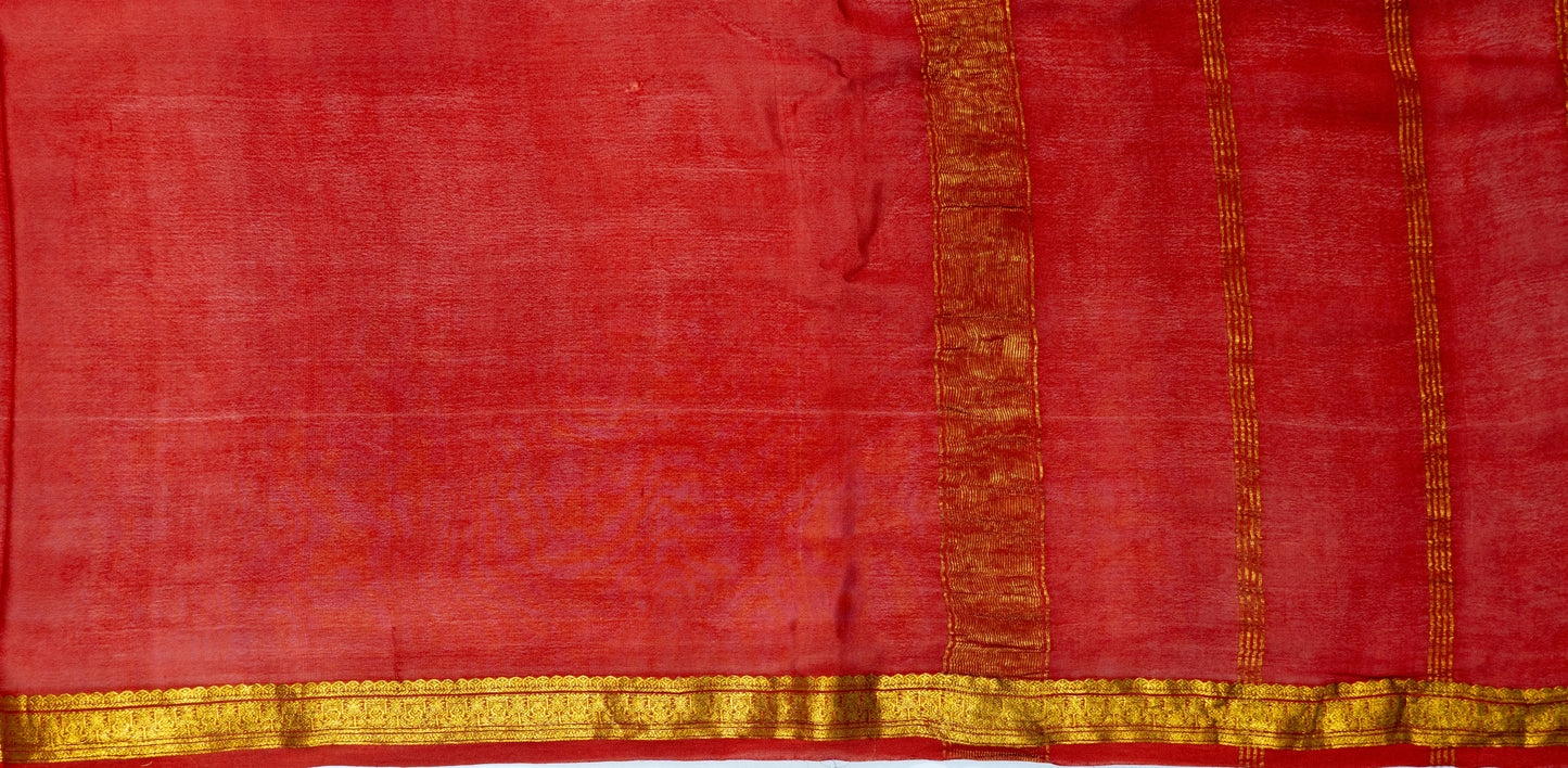 Rust-Coloured Pure Mysore Silk Saree - A Classic from Karnataka’s Looms
