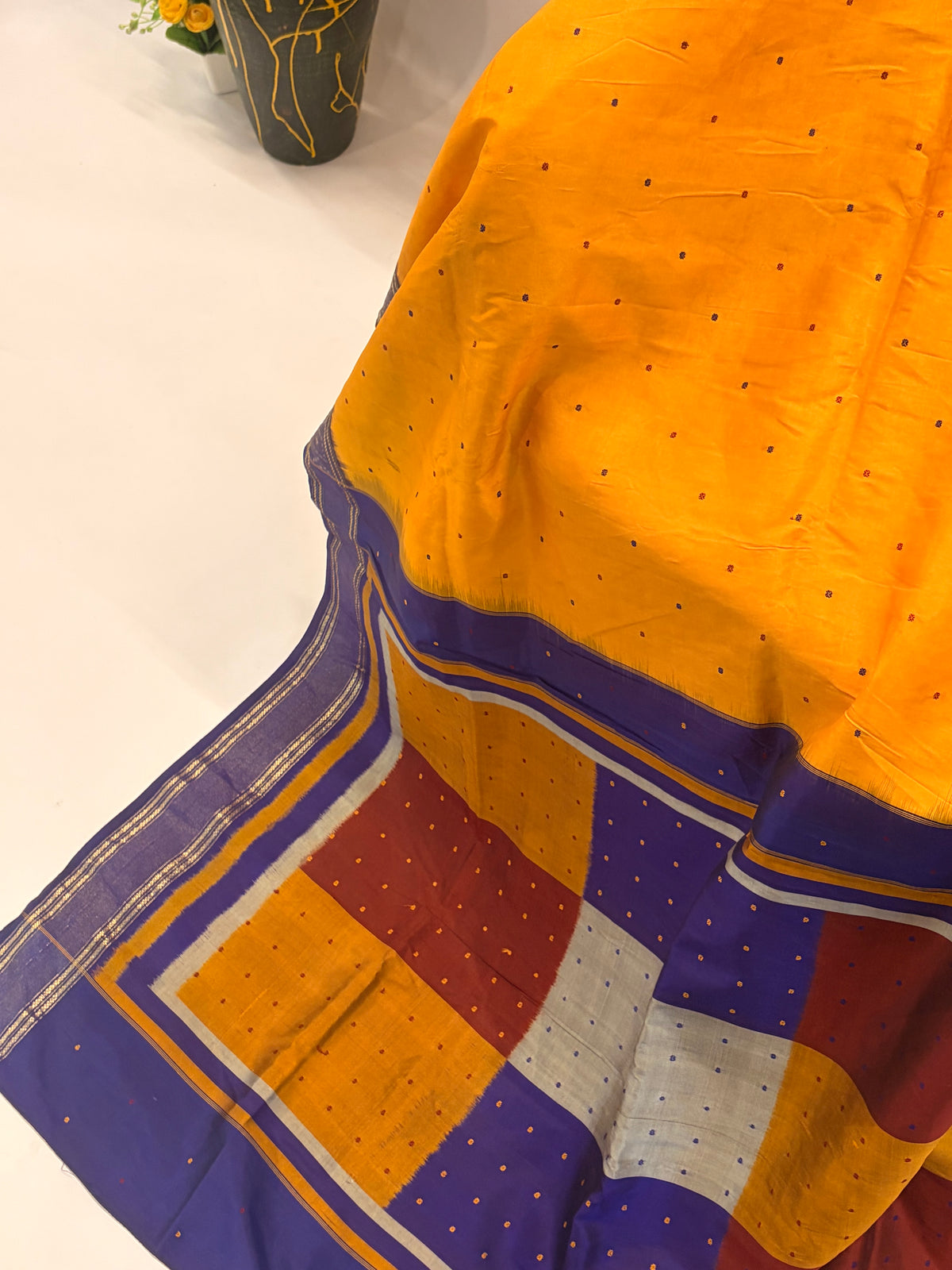 Sankalpa~Ikkat Saree Yellow Blue
