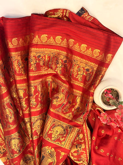 Satyabhama~Meenakari Swarnchari Saree Rust Maroon