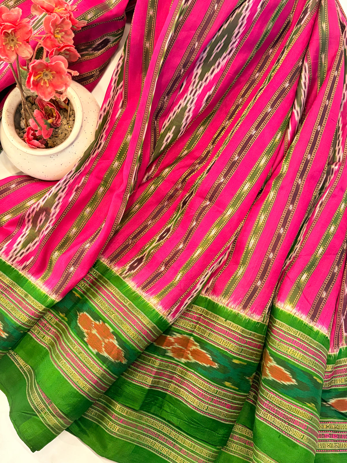 Preeti~Pochampally saree Pink Green