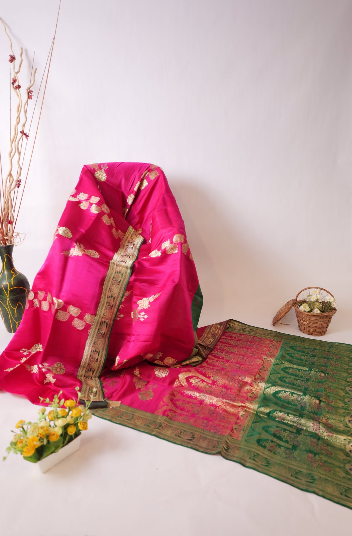 Swara~Banarsee Saree Pink Green