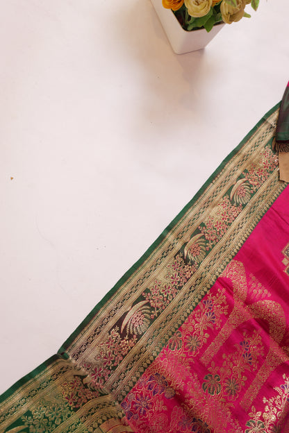 Swara~Banarsee Saree Pink Green