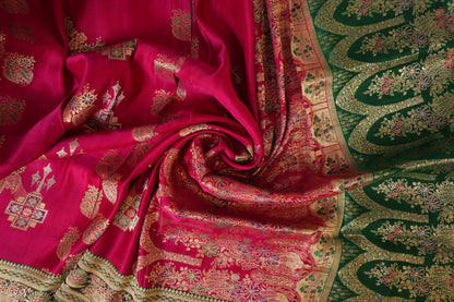 Swara~Banarsee Saree Pink Green