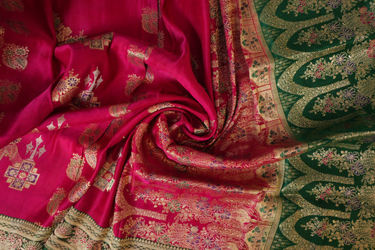 Swara~Banarsee Saree Pink Green