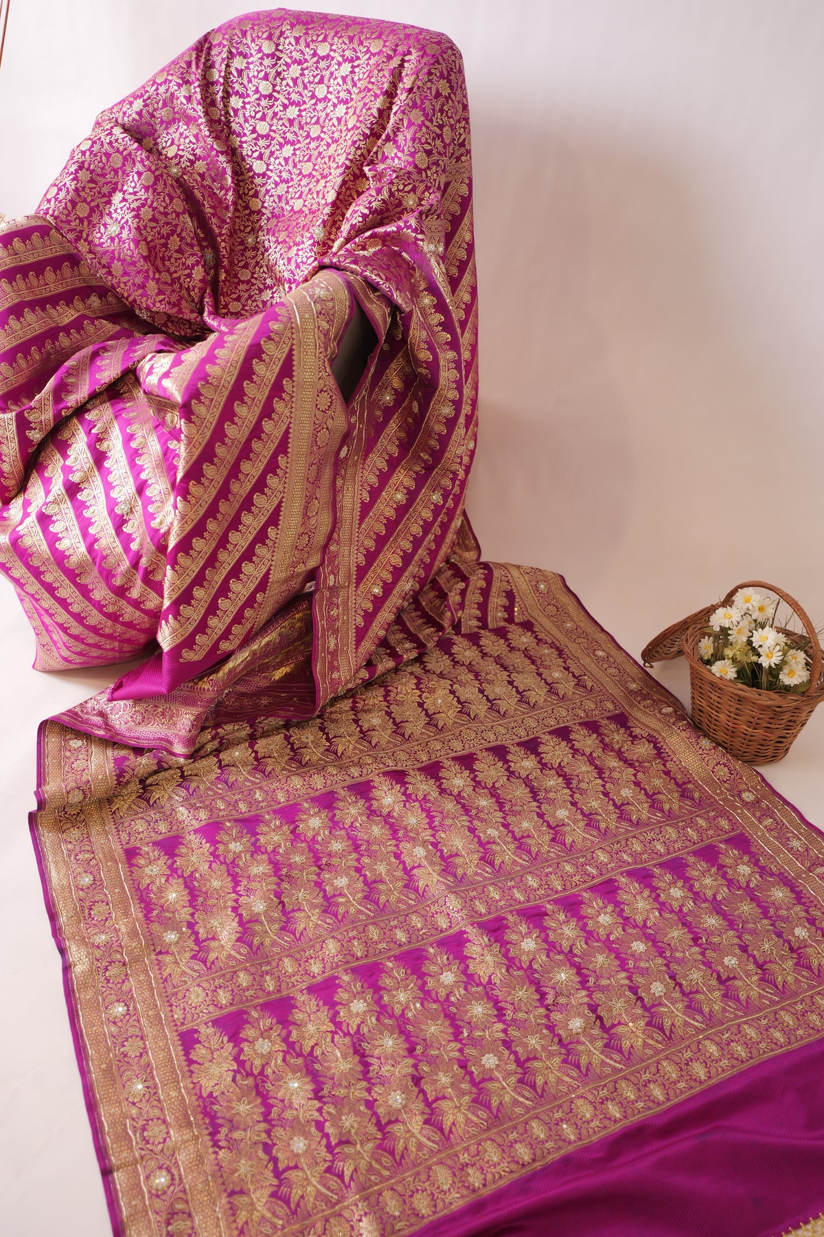 Padmam~ Embroidered Banarasee Saree Pink