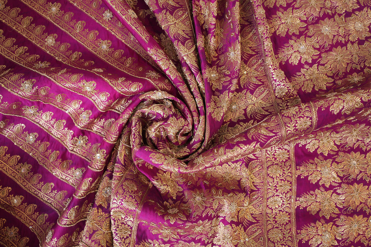 Padmam~ Embroidered Banarasee Saree Pink