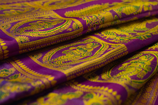 Charita - Purplish Pink Pure Silk Meenakari Baluchari Saree