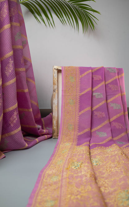 Dakshayani - Periwinkle Pink Khaddi Georgette Banarasee Saree
