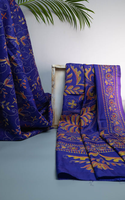 Tiasha - Pure Bangalore Silk Kantha Work Saree