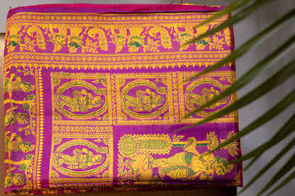 Charita - Purplish Pink Pure Silk Meenakari Baluchari Saree