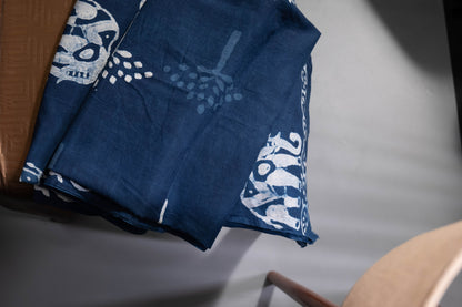 Sharada - Indigo Dabu Print Cotton Saree
