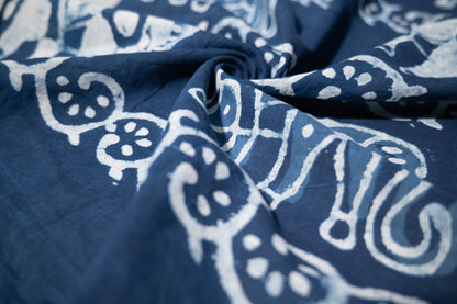 Sharada - Indigo Dabu Print Cotton Saree
