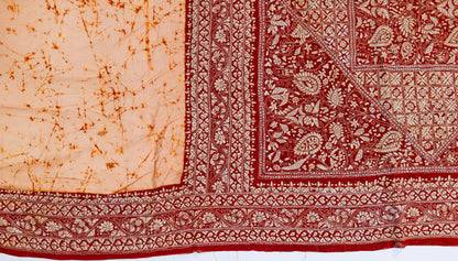 Naagdamini~ Deep Maroon & Ivory Pure Crepe Silk Saree with Hand Batik & Kantha Embroidery – A Heritage Weave from Bengal